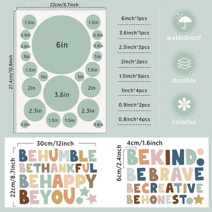 TaoBary 332 Pcs Polka Dot Wall Decals with Inspirational Phrases, Boho Peel and Stick Stickers for Nursery and Playroom