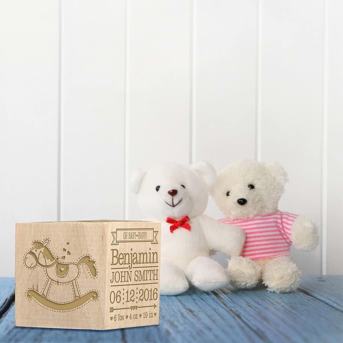 LifeSong Milestones Personalized New Baby Birth Announcement Custom Engraved Wooden Baby Block for Newborn Boys and (photo 2)