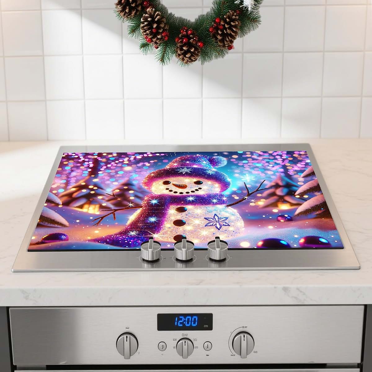 Nuxovilar Cute Snowman Stove Cover, Polyester and Diatom Mud, 28.35x20.47 In