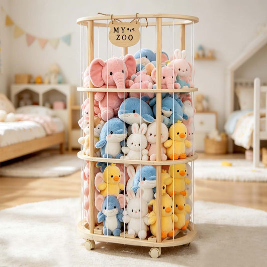 Singda Stuffed Animal Storage Wooden Zoo Holder With Wheels And Elastic Bands