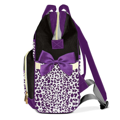 LiSoAkWE Customizable Large Capacity Purple Print Leopard Bow Diaper Bag Personalized Name,Waterproof Multi-Function (photo 3)