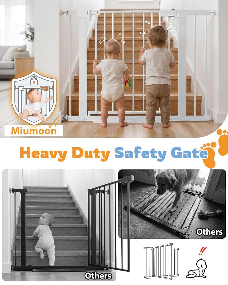 Miumoon Pressure Mounted Baby Gate for Stairs & Doorways, 29.5 to 46 Inches x 30.5 Inches Tall
