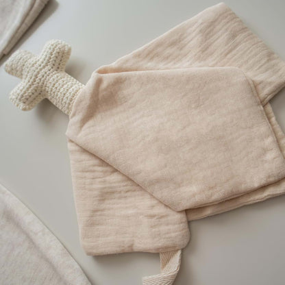 Big Newsies Cross Lovey, Beige Muslin Baby Blanket (photo 3)