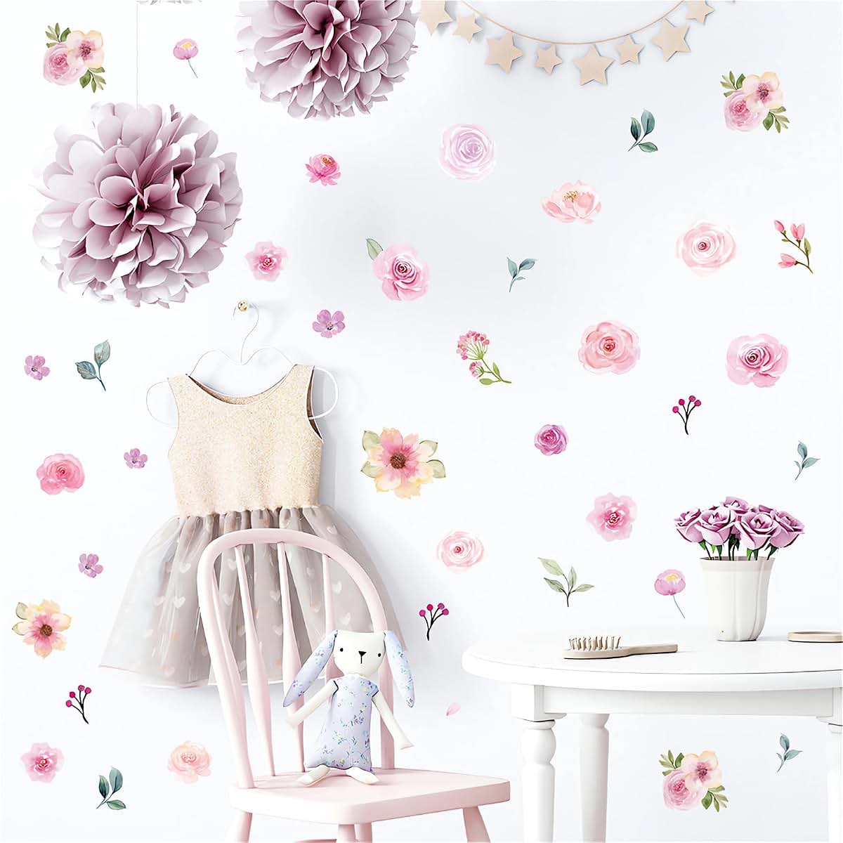 Sacinora 4‑Sheet 60‑Piece Pink Rose Peach Blossom Wall Stickers