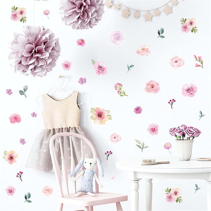 Sacinora 4‑Sheet 60‑Piece Pink Rose Peach Blossom Wall Stickers