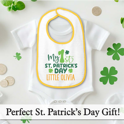 Smiling Jindo Personalized My 1st St. Patrick’s Day Baby Bib with Name – Custom First St Paddy’s Gift, Soft Cotton Terry (photo 3)