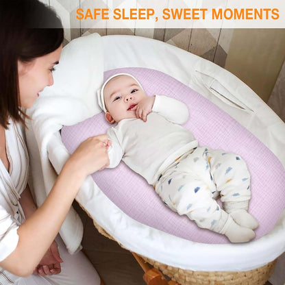 Synrroe 2 Pack Muslin Bassinet Fitted Sheets, 100% Cotton, 33x17 Inch, Pink & Purple