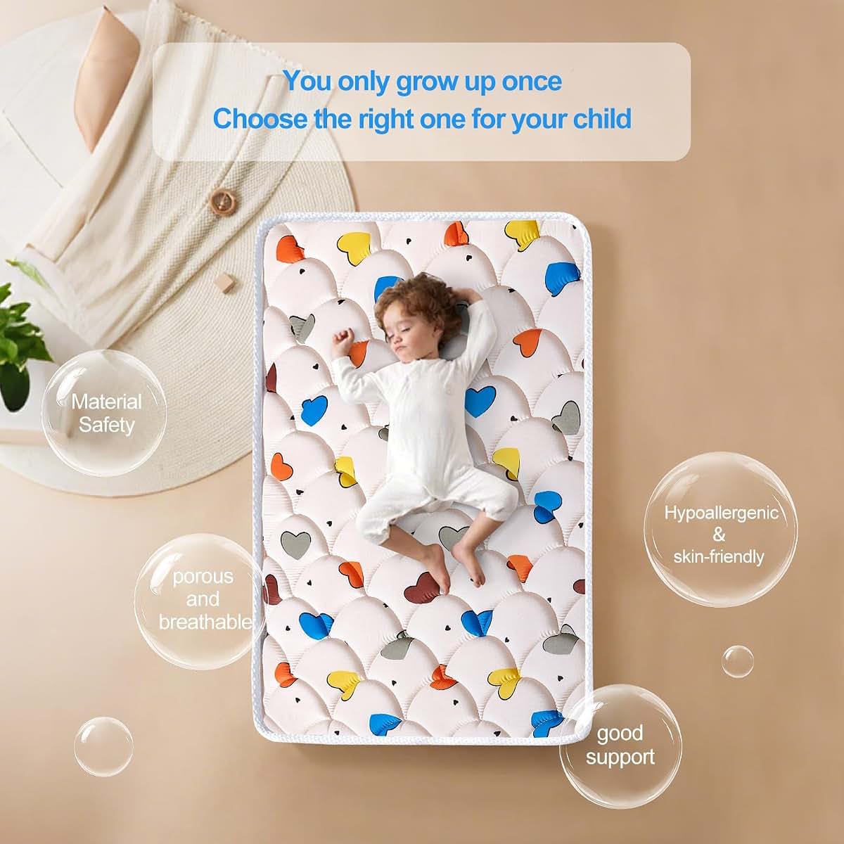 BabyOneStop Pack and Play Mattress with Heart Pattern, 38 x 26 Inches