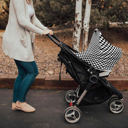 BabyOneStop Nursing Cover for Breastfeeding and Car Seat, Tubular Stretchy Cover, Buffalo Plaid Black White