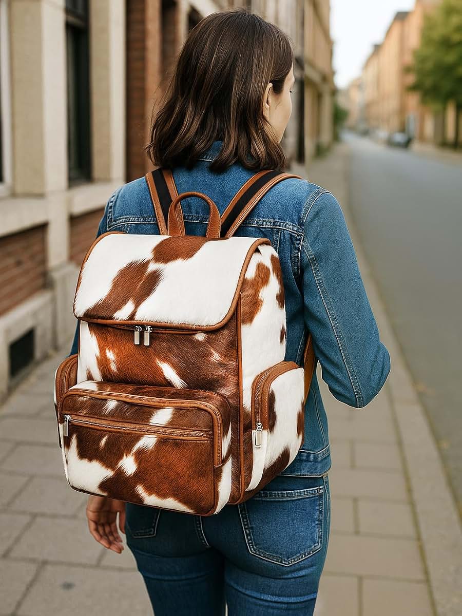 LP-FACON Cowhide Hair Print Fur Leather Diaper Backpack (photo 2)