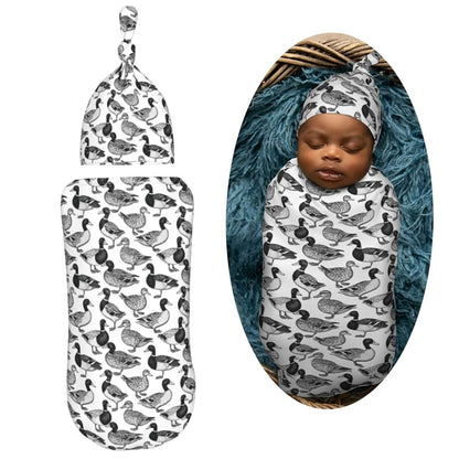 Muishi Vintage Ducks Newborn Swaddle Blanket and Hat Set, 0-6 Months