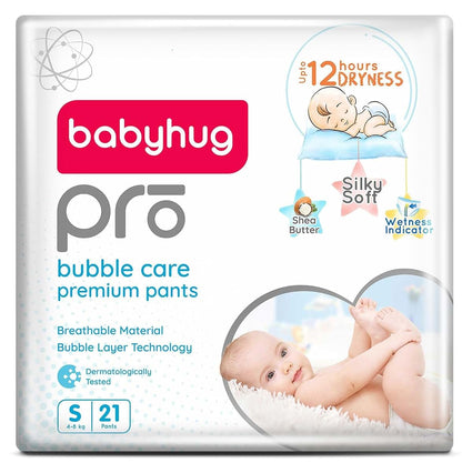 Baby Hug Pro Bubble Care Premium Pant Style Diapers Small (S) Size - 21 Pieces