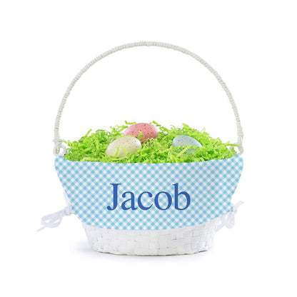 Personalized Planet Personalized Easter Egg Basket with Handle and Custom Name | Blue Gingham Easter Basket Liners