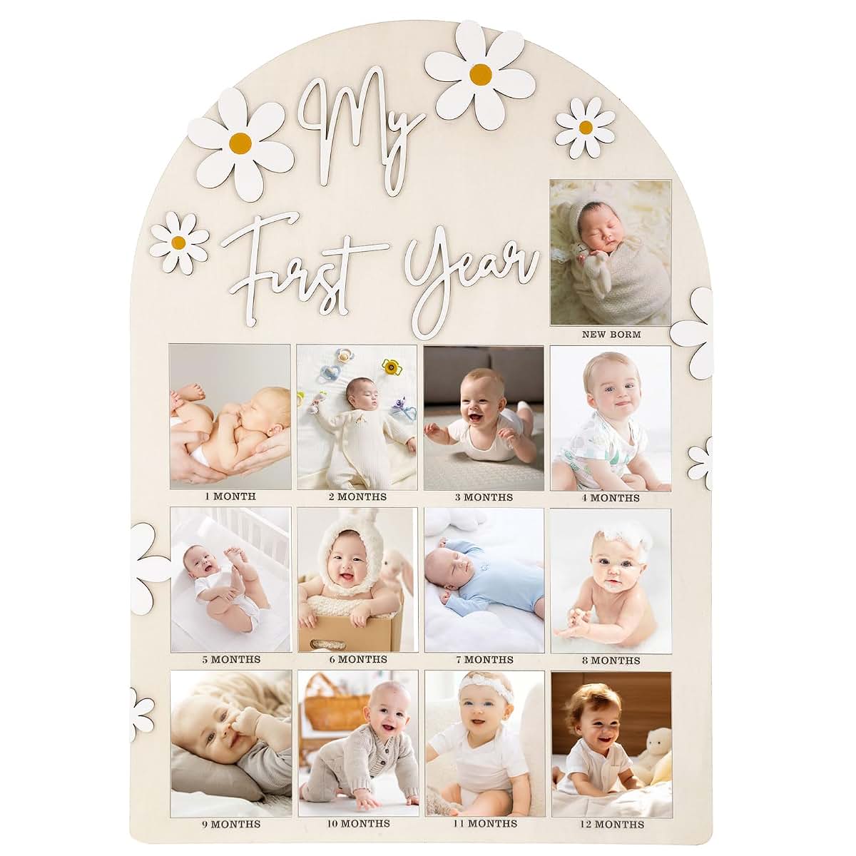 Jeqqinuz My First Year Photo Frame, My First Year Photo Board Wooden for 12 Month Picture, Baby Display Sign for