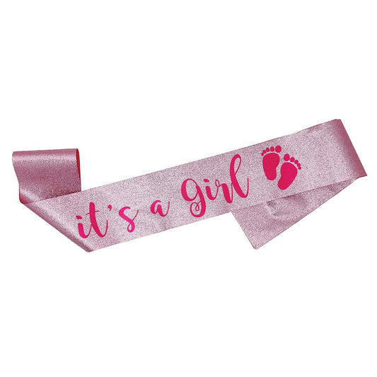 OMISS Pink Glitter Sash It's a Girl for a Sparkling Baby Shower
