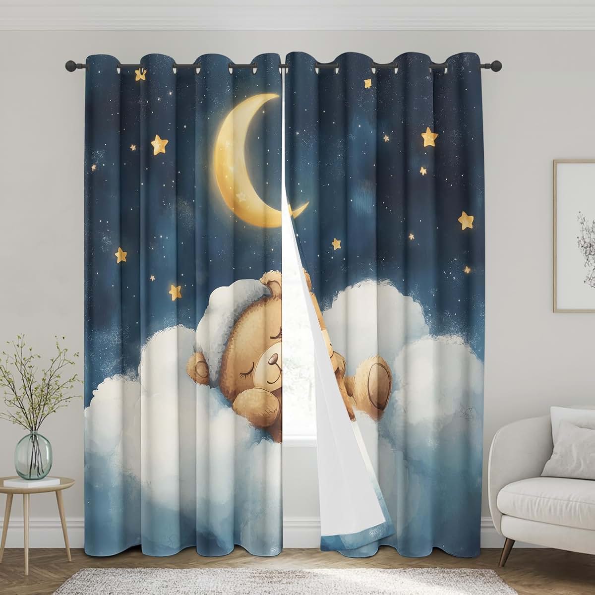 Teddy Bear Print Blackout Curtains for Nursery Bedroom Decor