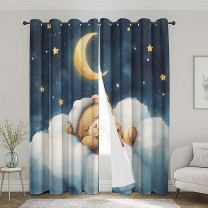 Teddy Bear Print Blackout Curtains for Nursery Bedroom Decor