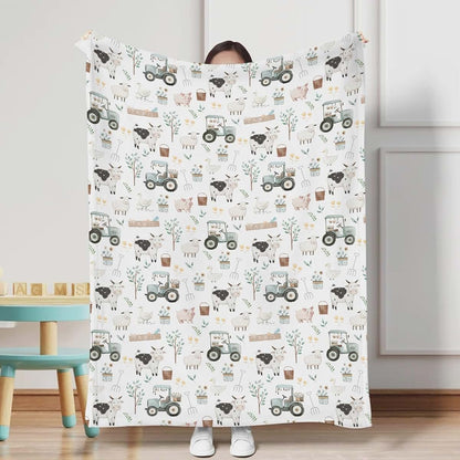 BabyOneStop Boho Farm Animals Flannel Blanket, 60x80 Inch Multi-Purpose Throw