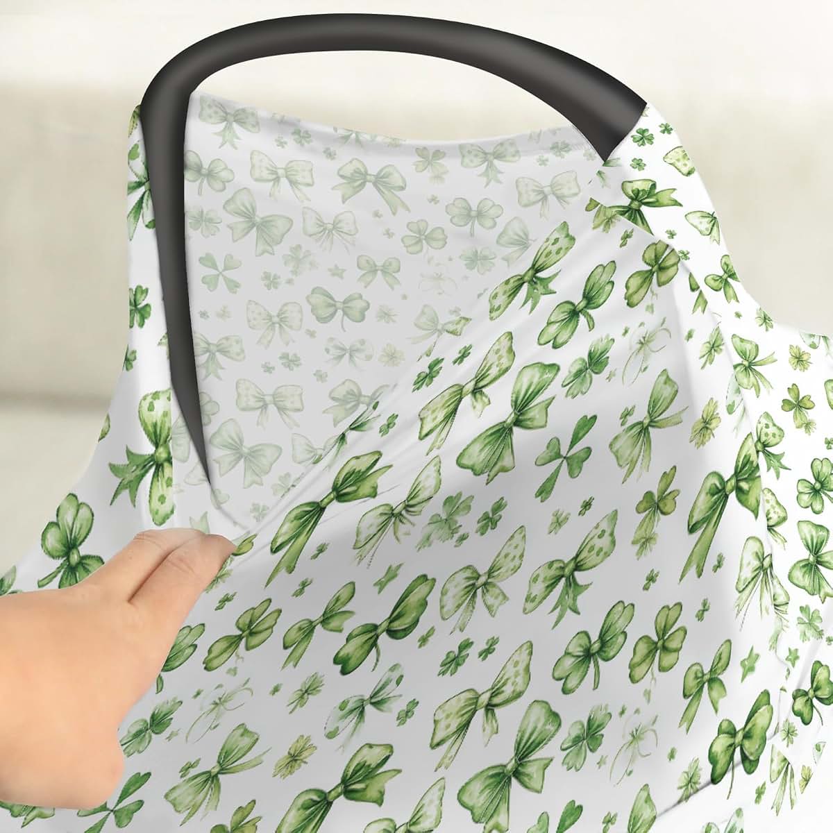 BabyOneStop Green Lucky Shamrocks Car Seat Cover 5-in-1 Stretchy Nursing Cover for Babies