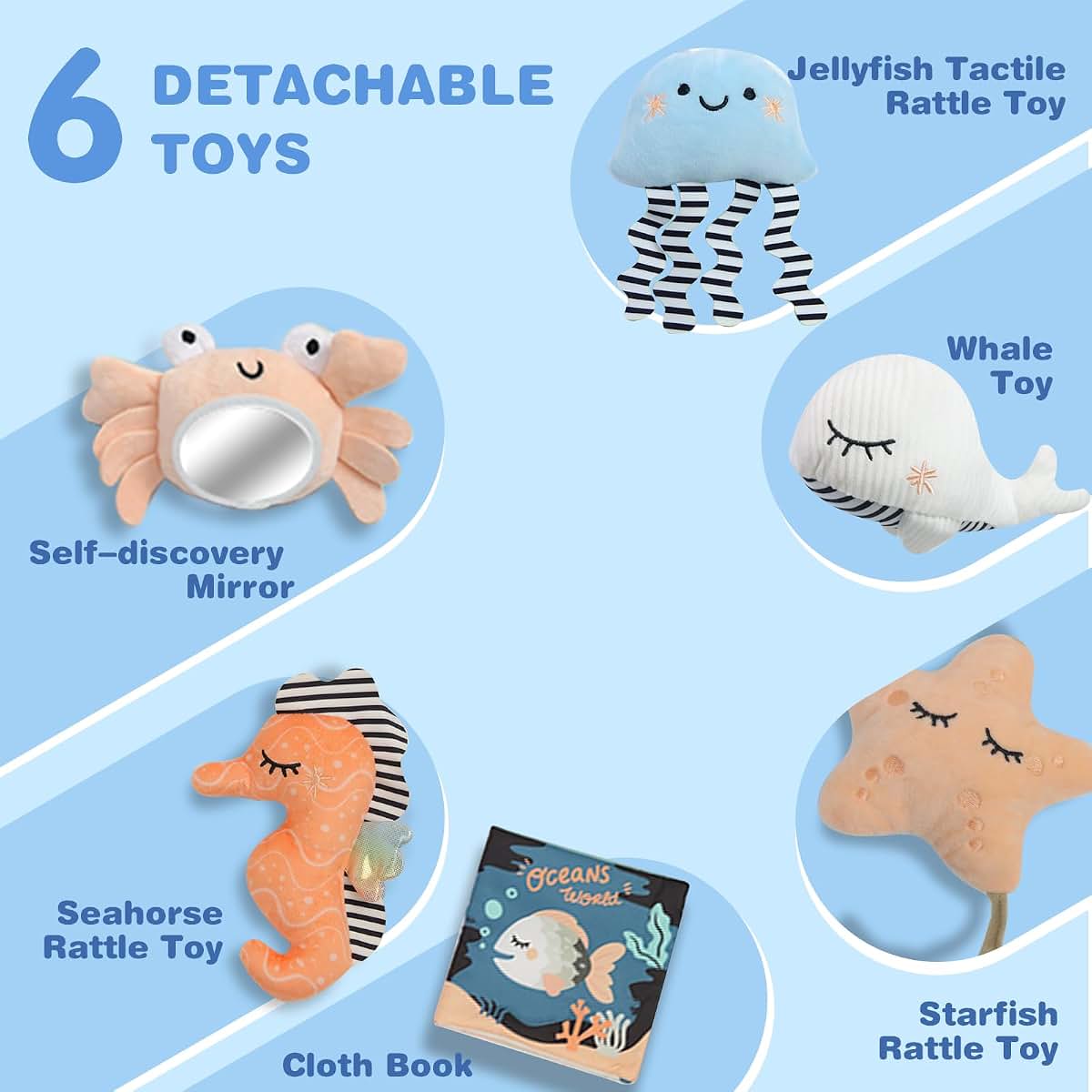 Seashell Theme Baby Play Mat with Activity Toys for Tummy Time