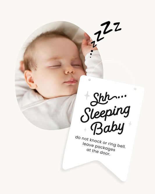 Haven Print Co. Shhh Sleeping Baby Door Sign – White Wooden Hanger