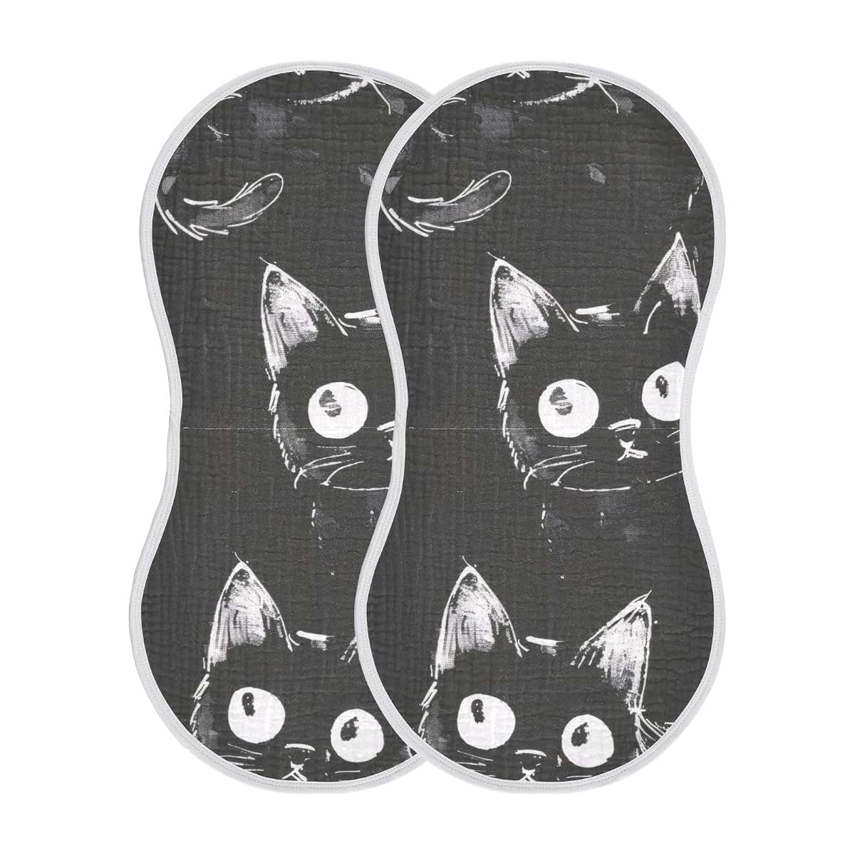 GOODOLD Black Little Kitty Muslin Baby Burp Cloths, 2 Pack, Cotton, 22x11 Inch