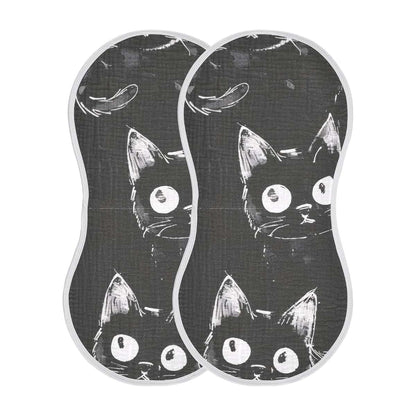 GOODOLD Black Little Kitty Muslin Baby Burp Cloths, 2 Pack, Cotton, 22x11 Inch