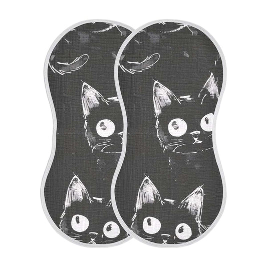 GOODOLD Black Little Kitty Muslin Baby Burp Cloths, 2 Pack, Cotton, 22x11 Inch