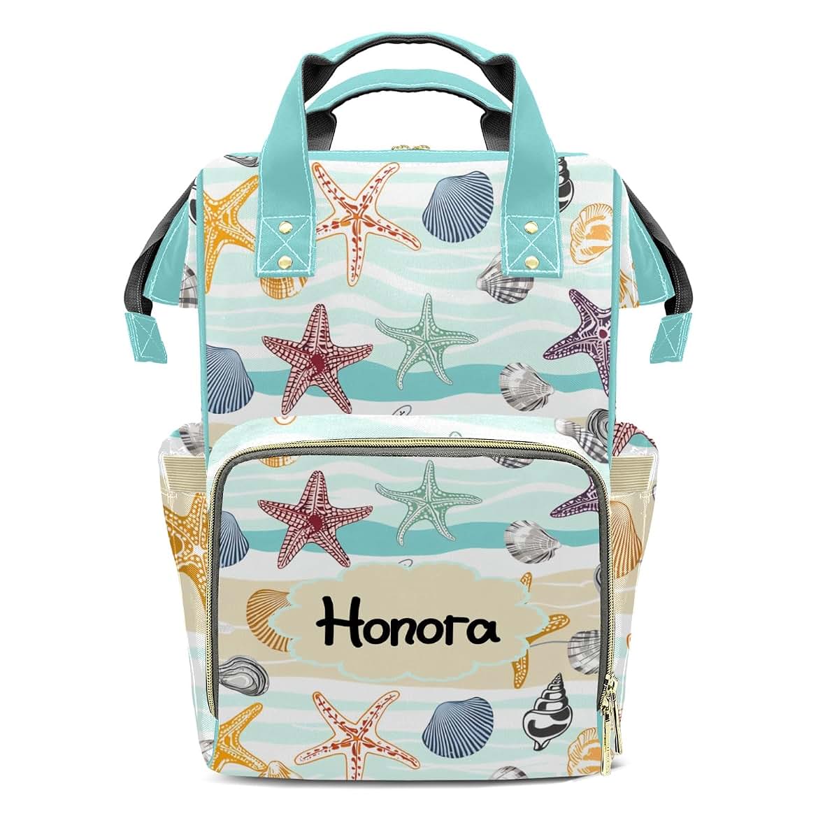 Joyestore Personalized Sea Stars Shell Custom Mom Bag with Name,Dad and Mom Diaper Backpack Waterproof Baby Shower for