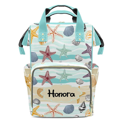 Joyestore Personalized Sea Stars Shell Custom Mom Bag with Name,Dad and Mom Diaper Backpack Waterproof Baby Shower for