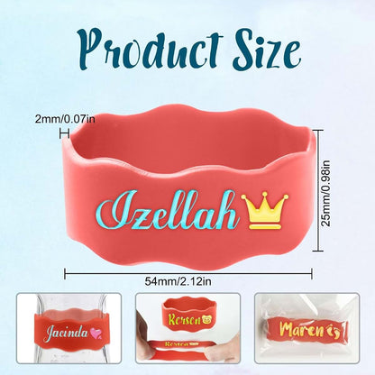 FENGHUO Custom Baby Bottle Labels for Daycare,Personalized Name Silicone Cup Strap,Reusable Kids Cup Grip (photo 2)