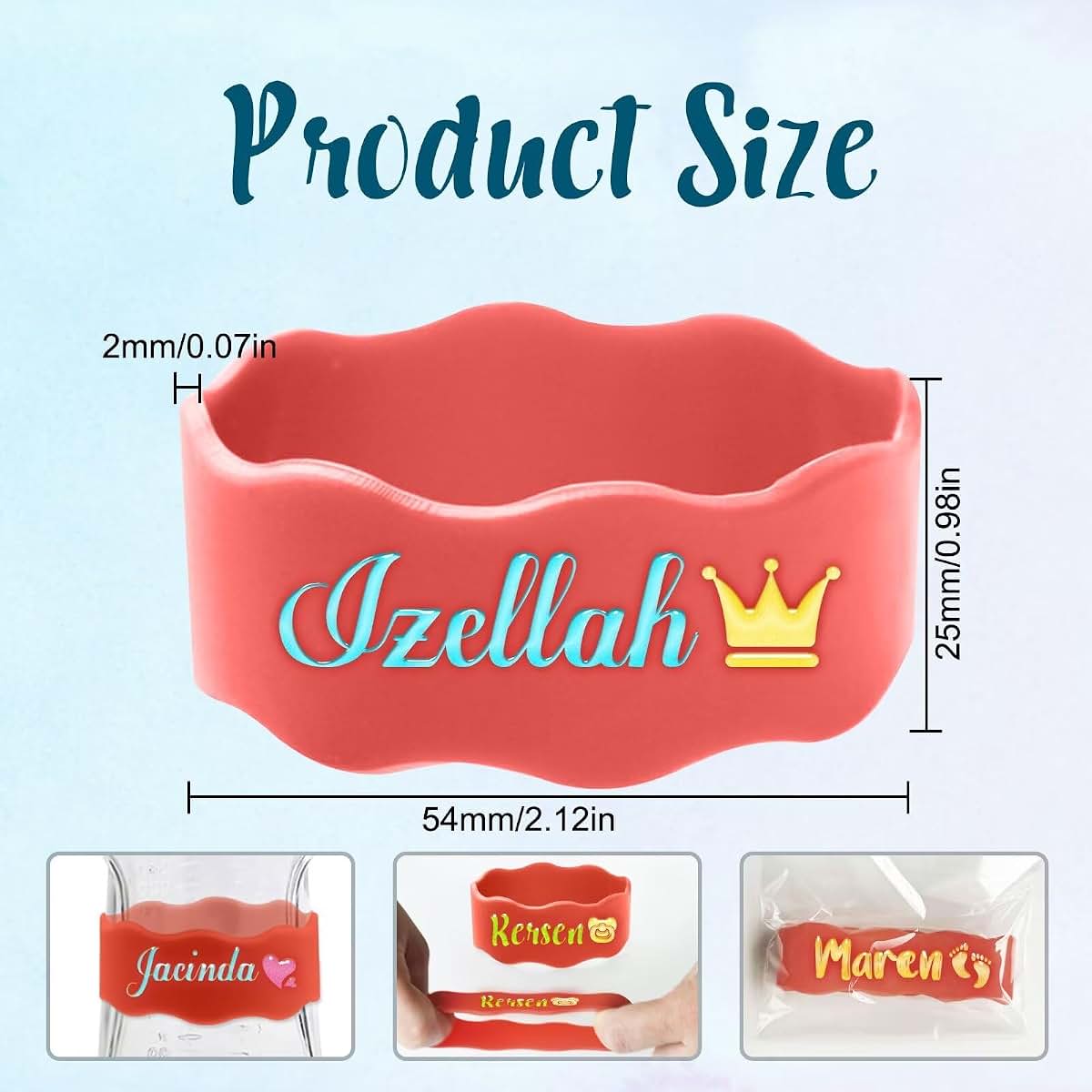 FENGHUO Personalized Baby Bottle Labels,Customizable Silicone Water Bottle Name Bands for Nursery,Reusable Customized (photo 2)