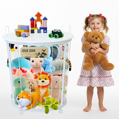 YOVOMEE Stuffed Animal Storage Organizer With Tabletop And Caster Wheels
