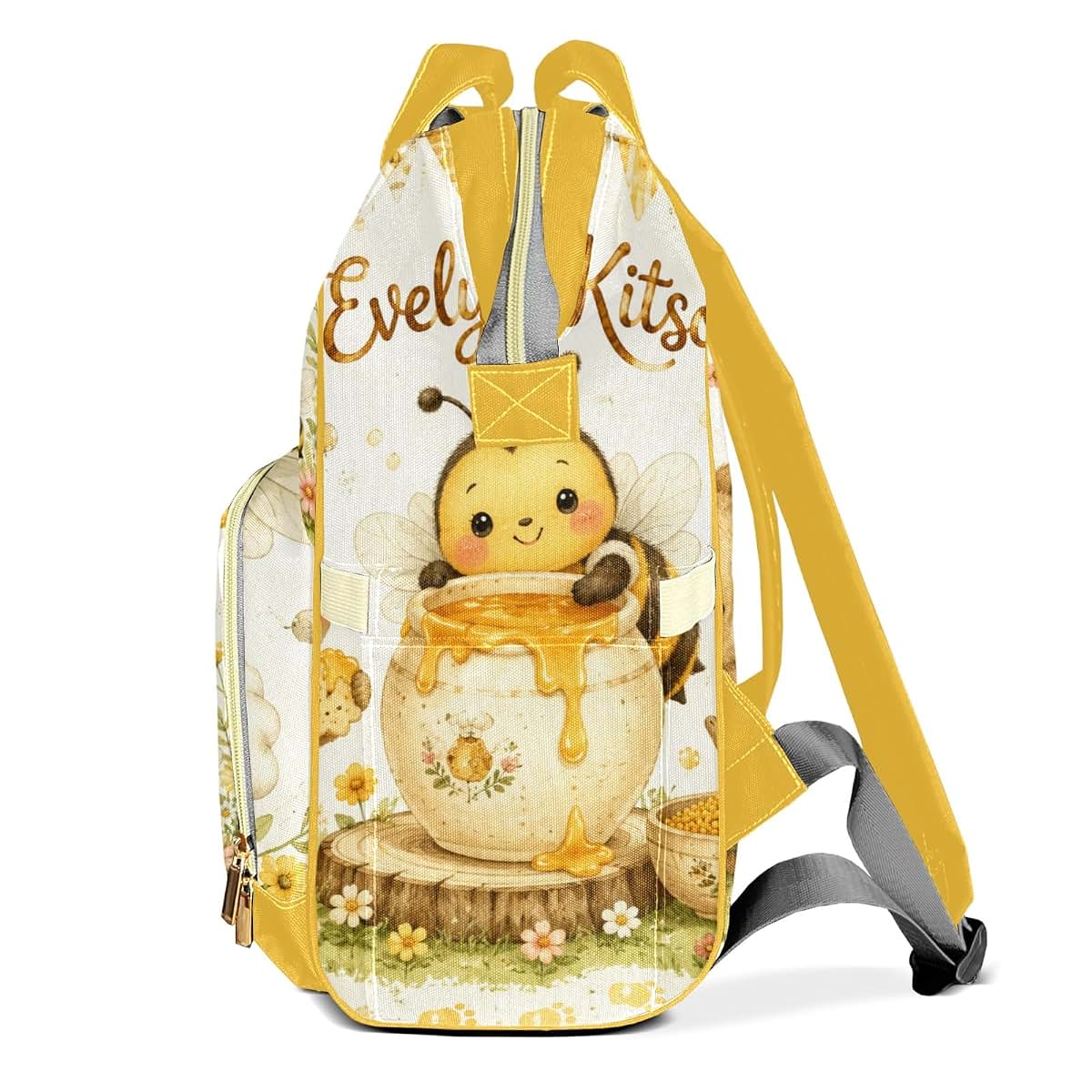 YallLocoMo Personalized Diaper Bag Backpack Gift Watercolor Honey Pot Bee Bear Convenient and Durable: Waterproof (photo 3)