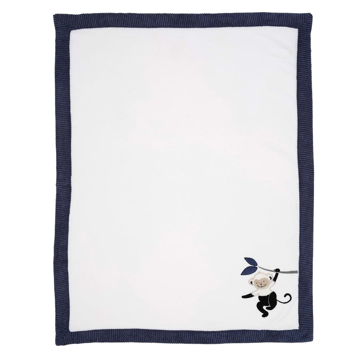 Fleece Baby Blanket - White/Navy Monkey Design for Cuddling