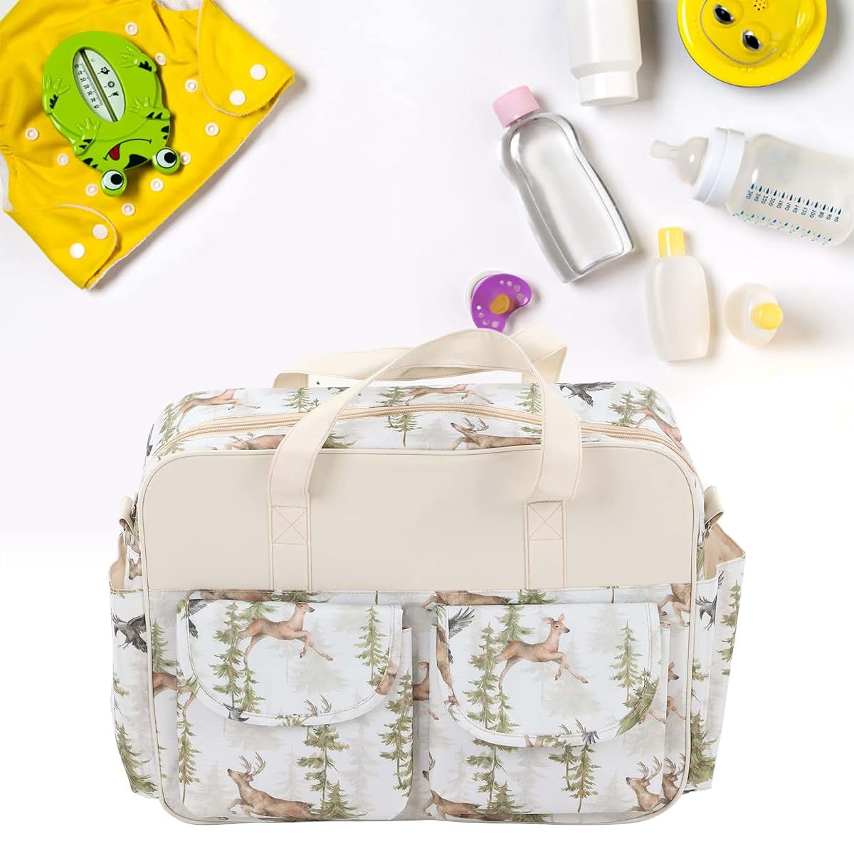 BAOK Nappy Changing Bags, Bump Diaper Bag Backpack for Mom and Dad (Forest Elk) (photo 2)
