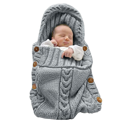 XMWEALTHY Newborn Baby Wrap Swaddle Blanket Knit Wrap With Wooden Buttons Dark Grey 0-6 Months