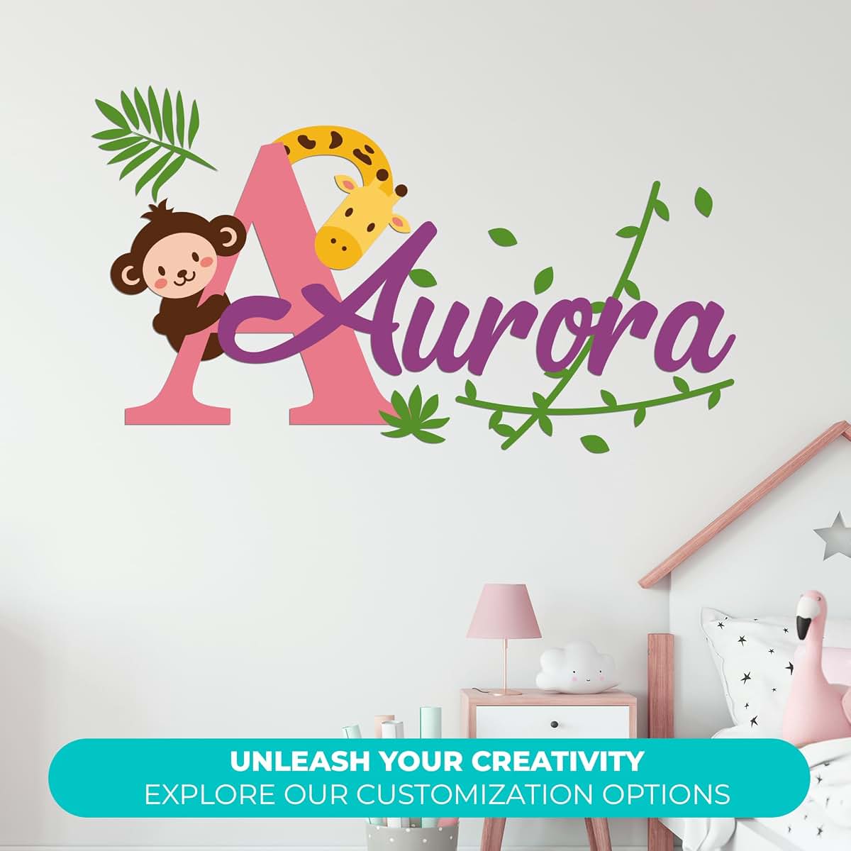 e-Graphic Design Inc Personalized Monkey & Giraffe Wall Decals for Nursery