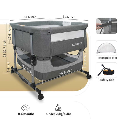 Cutebeams Twin Bassinet For 2 Babies, Grey Bedside Double Bassinet (photo 4)