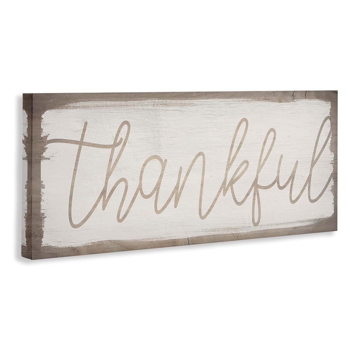 Stupell Industries Playful Thankful Text Distressed Paint Pattern Canvas Wall Art 13 x 30 Inches