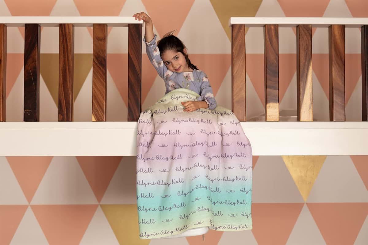Loving Families Personalized Pastel Rainbow Throw Blanket (photo 3)