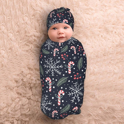 Rongyuan Christmas Newborn Baby Swaddle Blankets Headbands Beanie Hats Sets Soft and Breathable Nursery Shower Gift Set