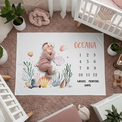 BBLI Personalized Seashell Baby Monthly Blanket (photo 2)