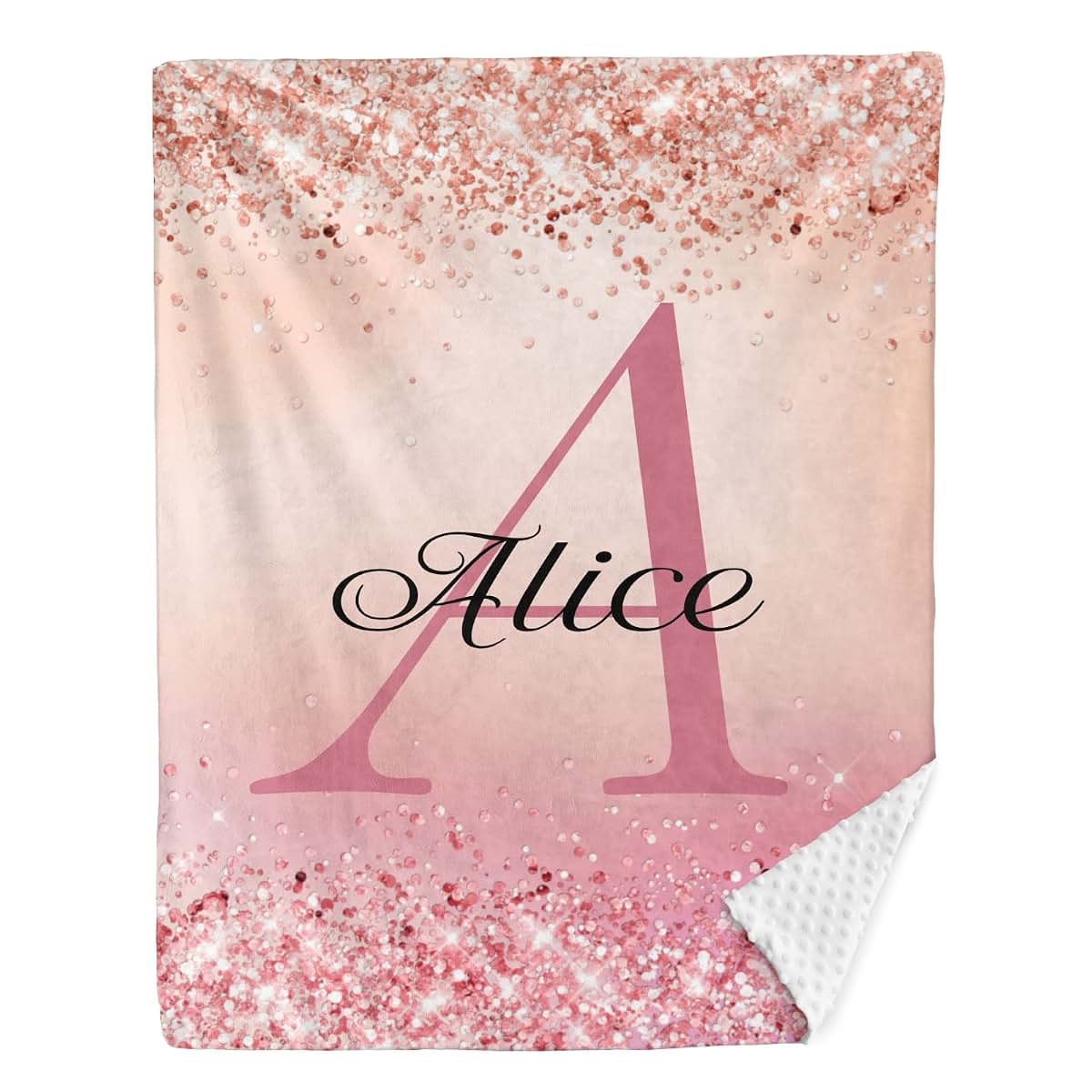 NZOOHY Monogram Pink Glitter Personalized Baby Blanket for Boys Girls,Custom Soft Minky Blanket Double Layer Dotted