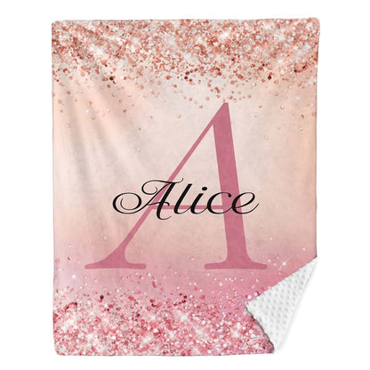 NZOOHY Monogram Pink Glitter Personalized Baby Blanket for Boys Girls,Custom Soft Minky Blanket Double Layer Dotted