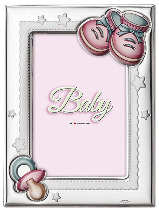 Sterling Touch Sterling Silver Picture Frame Baby Shoes. Made In Italy (3.5" X 5") (Pink)