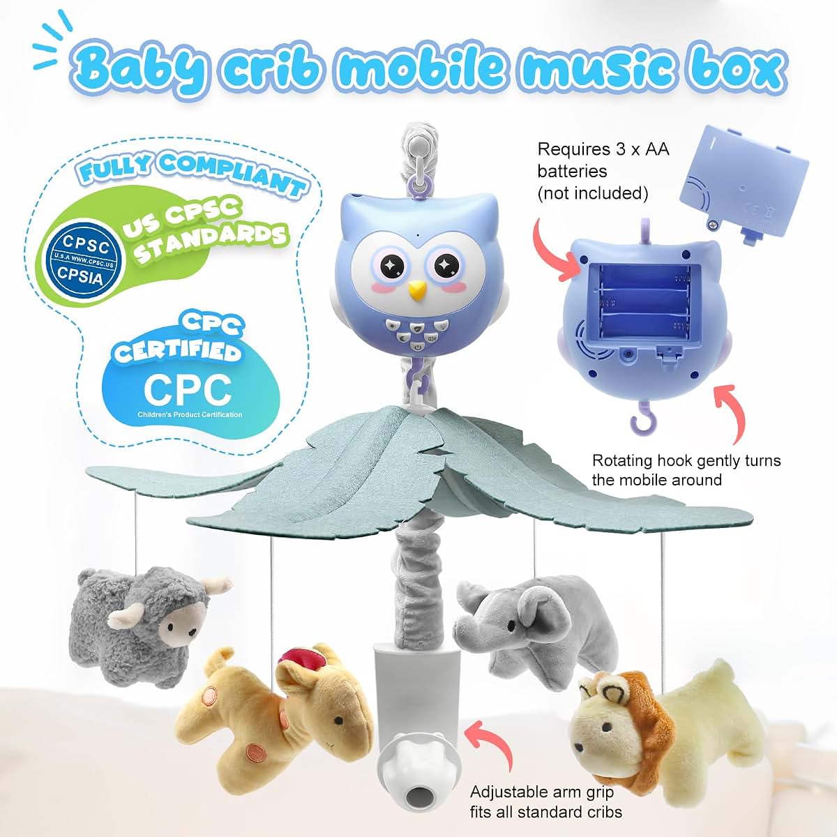 Ecoker Baby Crib Mobile with Music Lights Star Projector and Remote Control