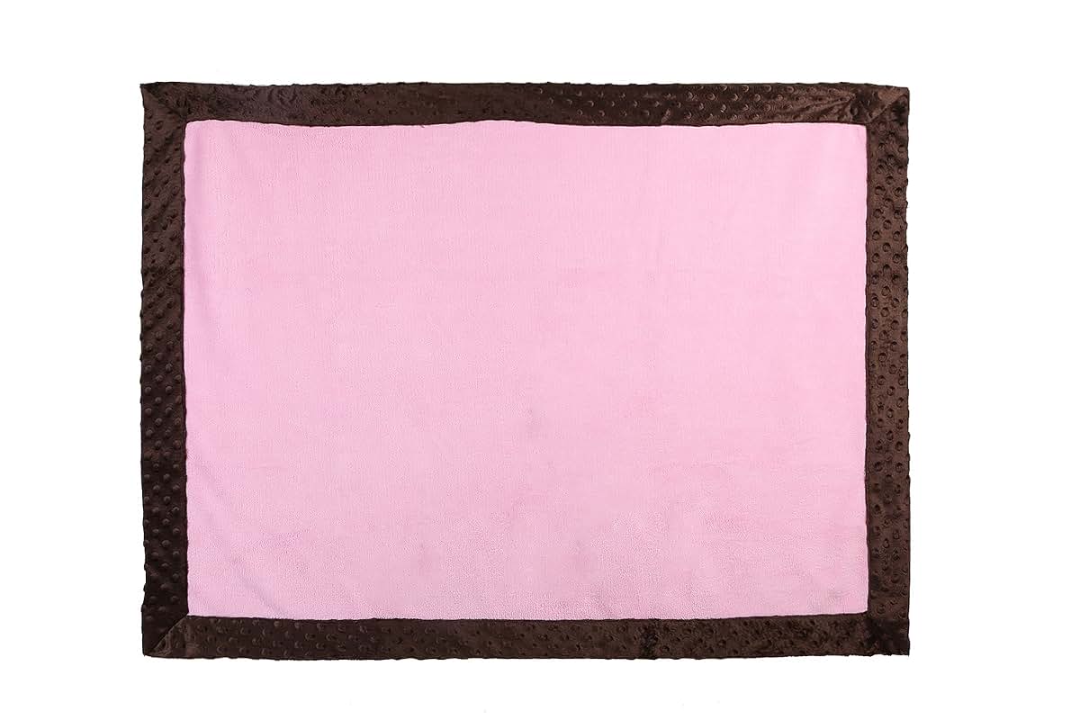Bacati - Solid Center with Frame Style Border Plush Blanket (Solid Baby Pink/Chocolate Border) (photo 3)