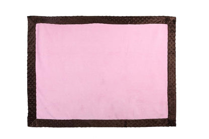 Bacati - Solid Center with Frame Style Border Plush Blanket (Solid Baby Pink/Chocolate Border) (photo 3)