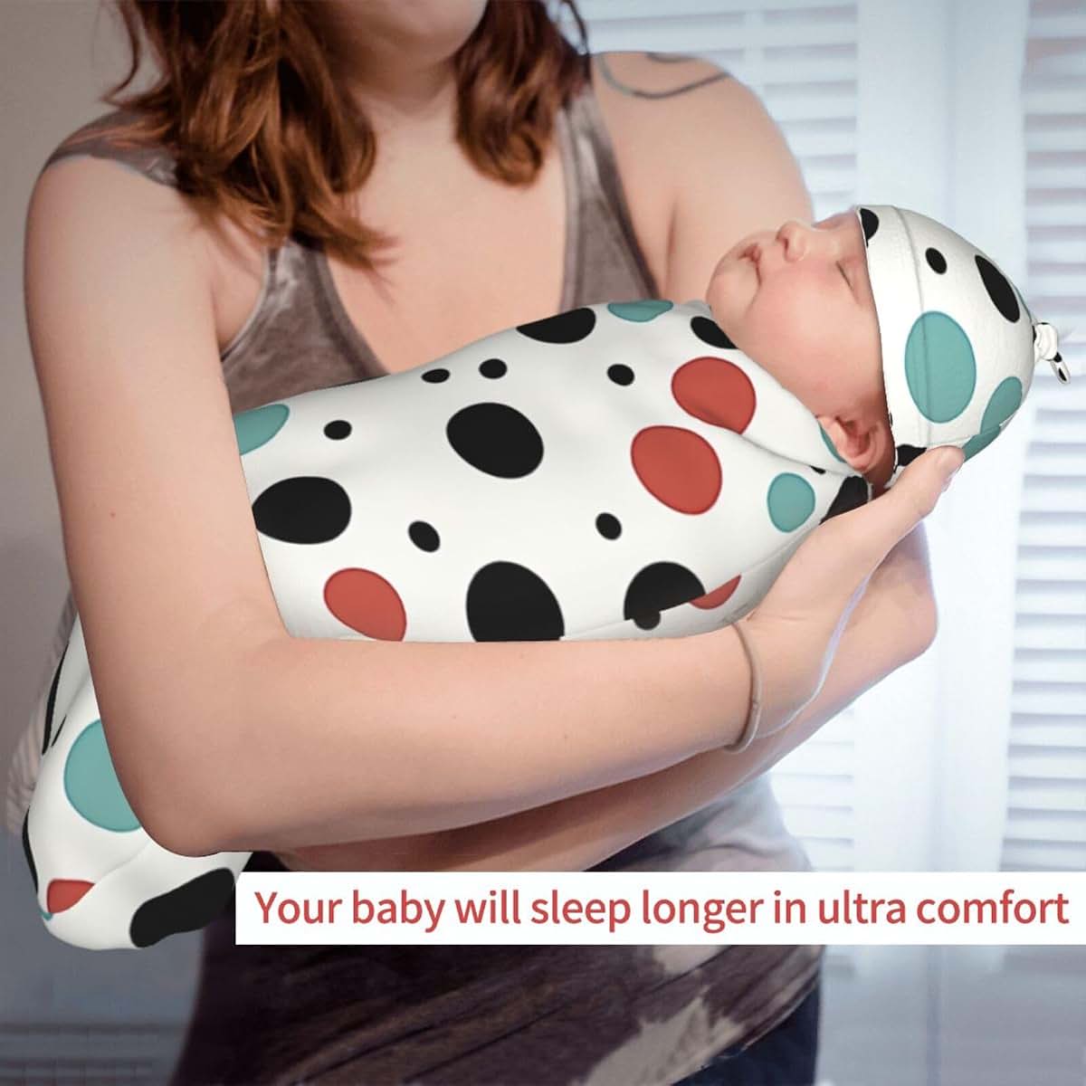 KKLWEGU Newborn Swaddle Blanket with Beanie Hat Set, Soft Sleep Sack Polka Dot Newborn Receiving Blankets Baby Swaddle (photo 4)